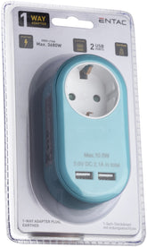 Entac Πρίζα Σούκο με 2 Θύρες USB (total 2.1A) Μπλέ